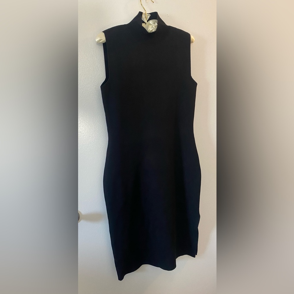 Black Midi Sheath Dress Mock Neck Cocktail House of Harlow Size medium